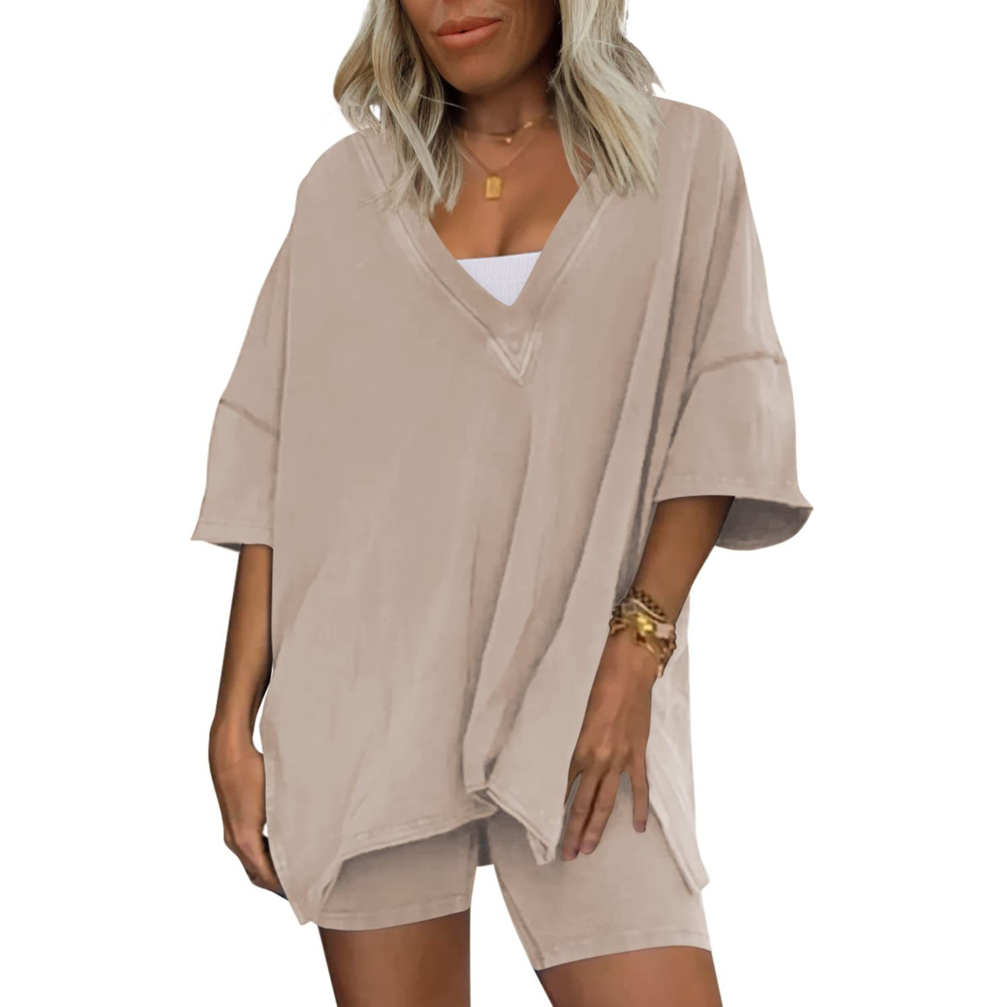 RAMLYN™ – Casual Oversized V-Neck and Short Set