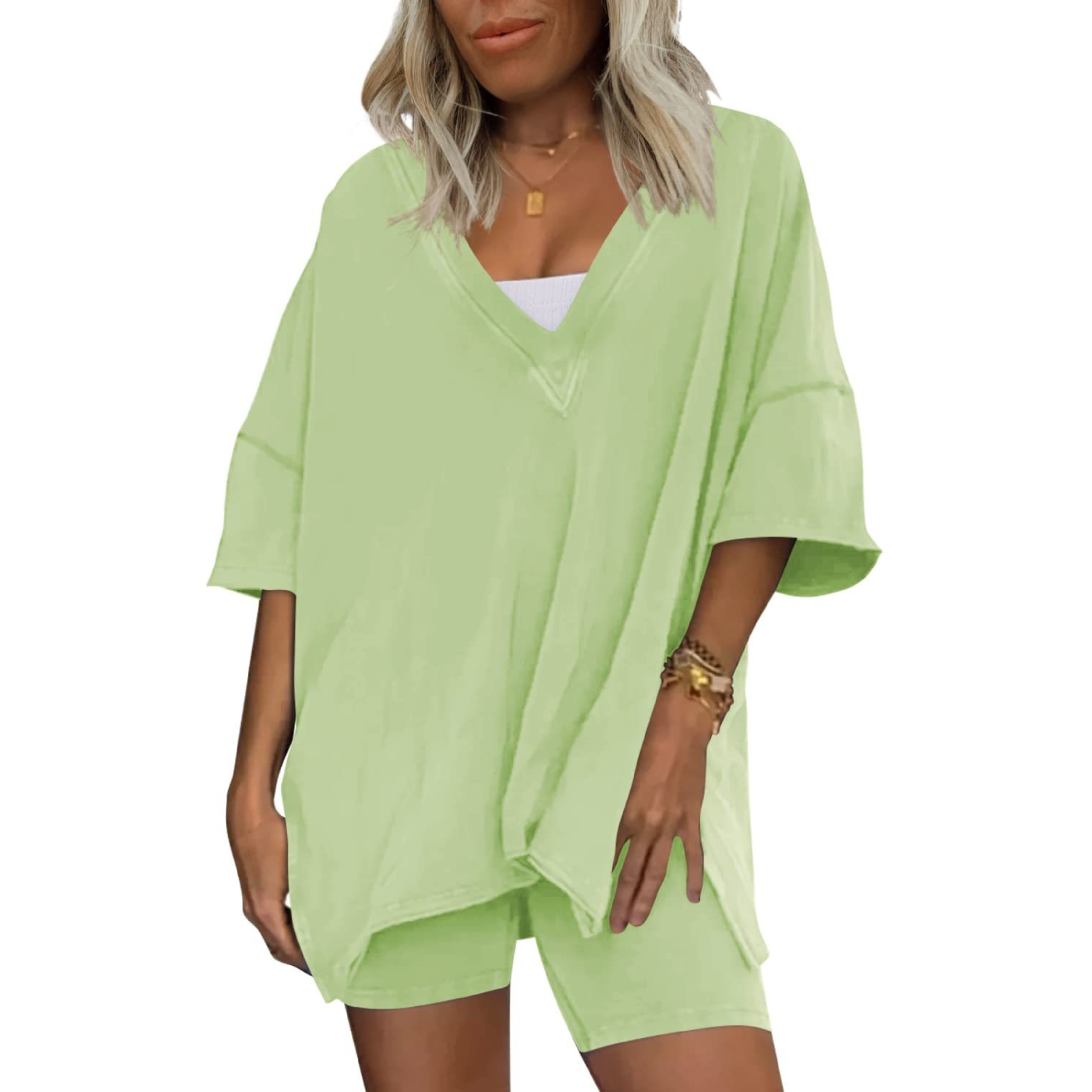 RAMLYN™ – Casual Oversized V-Neck and Short Set
