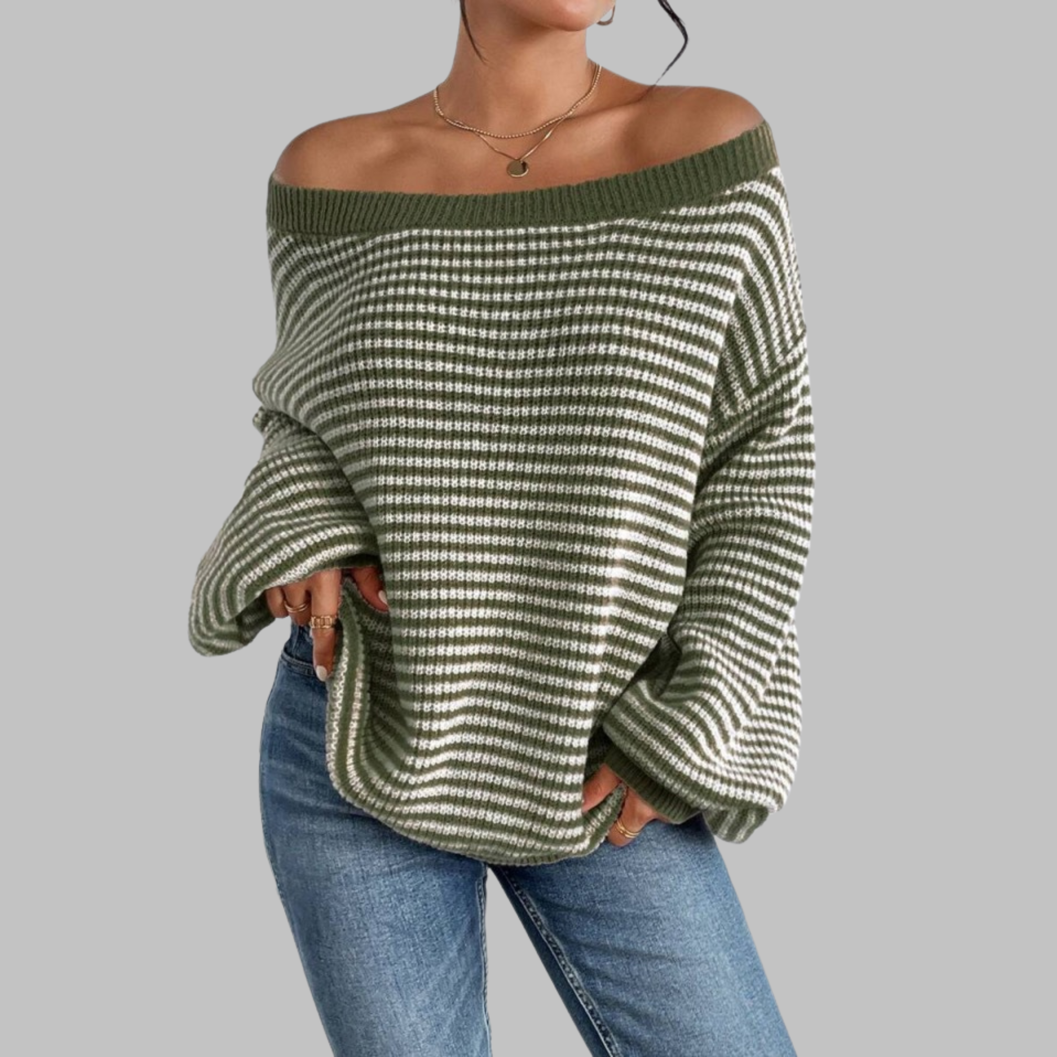 QUILLA™ - Casual Striped Drop Shoulder Long Sleeve Sweater