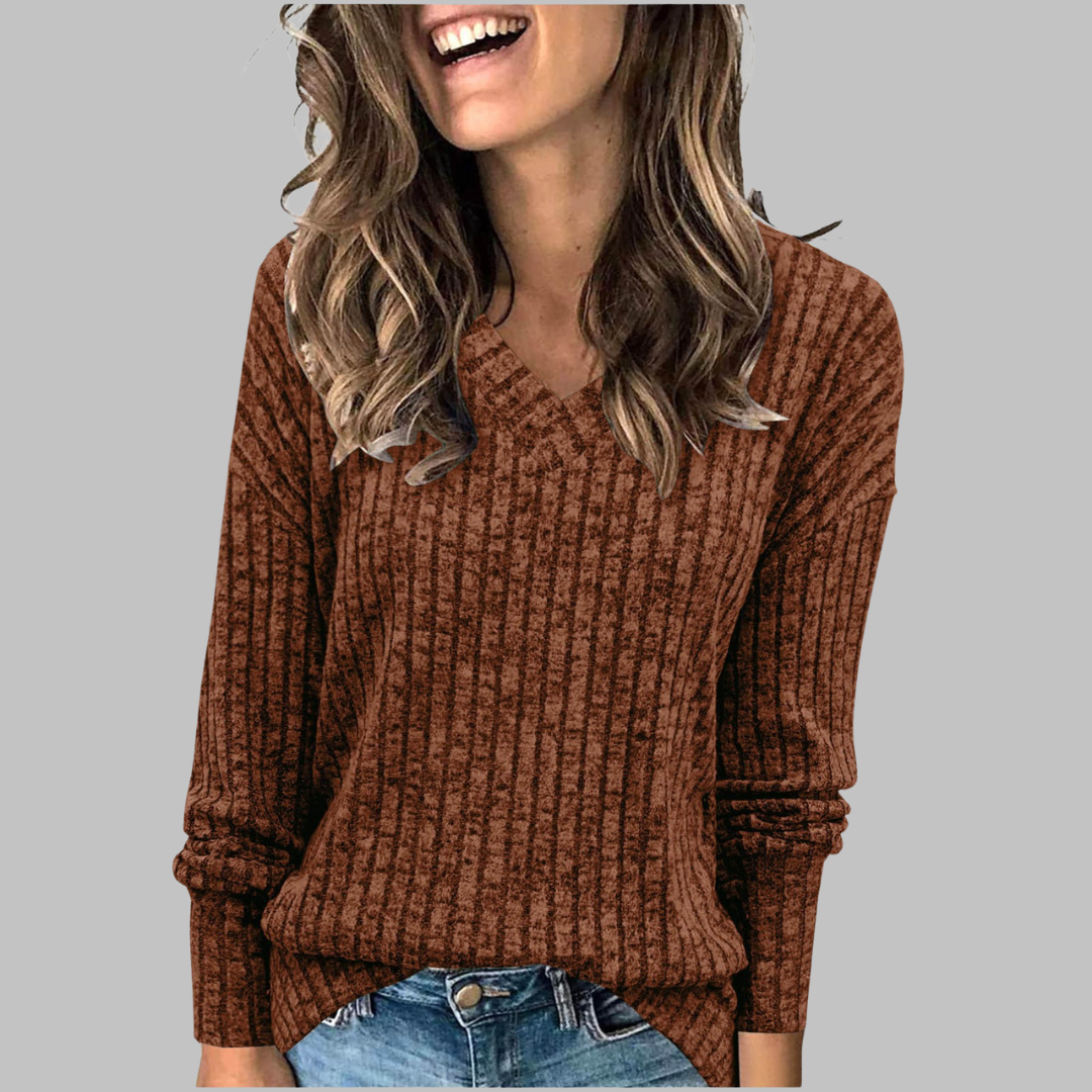 KASHA™ - Casual V-Neck Long Sleeve Sweater