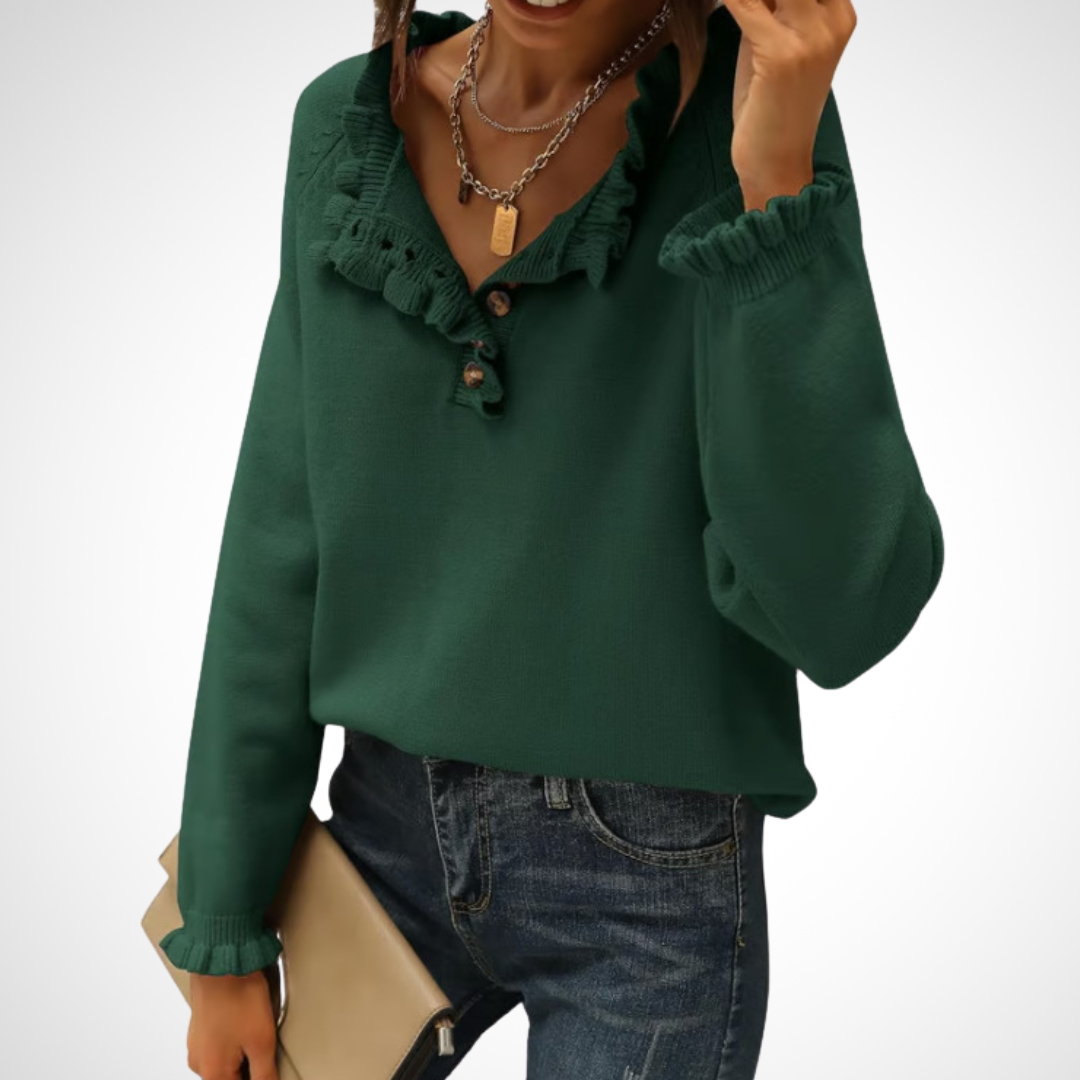 WYNN™ - Chic Long Sleeve Pullover Half Button Sweater