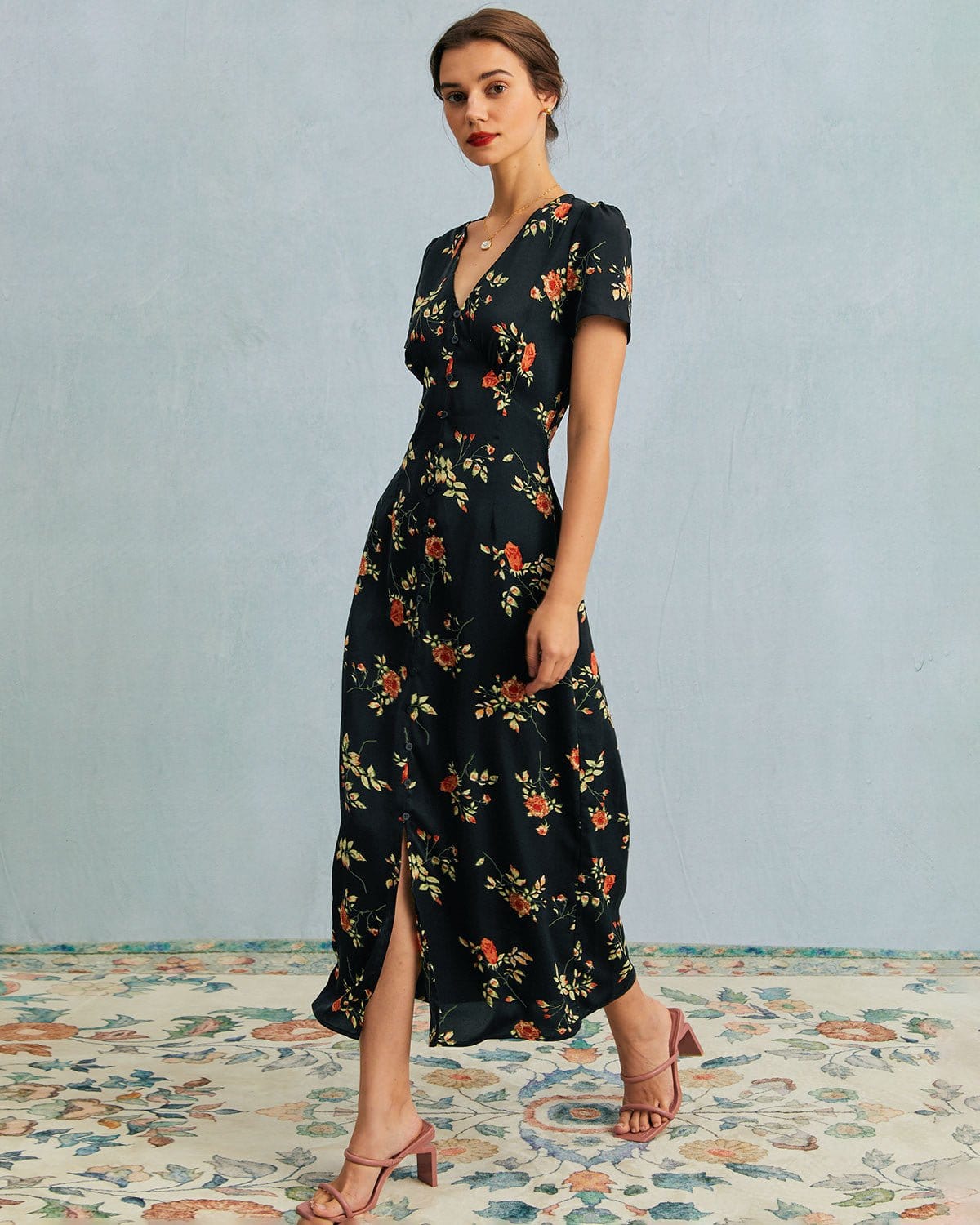 Alexia | V Neck Floral Short Sleeve Maxi Dress
