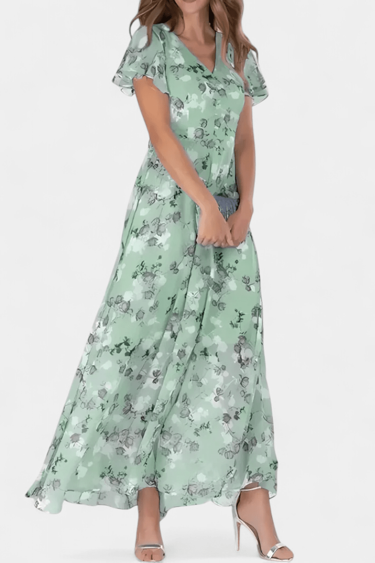 Amara | Floral Flutter Sleeve Maxi Dress