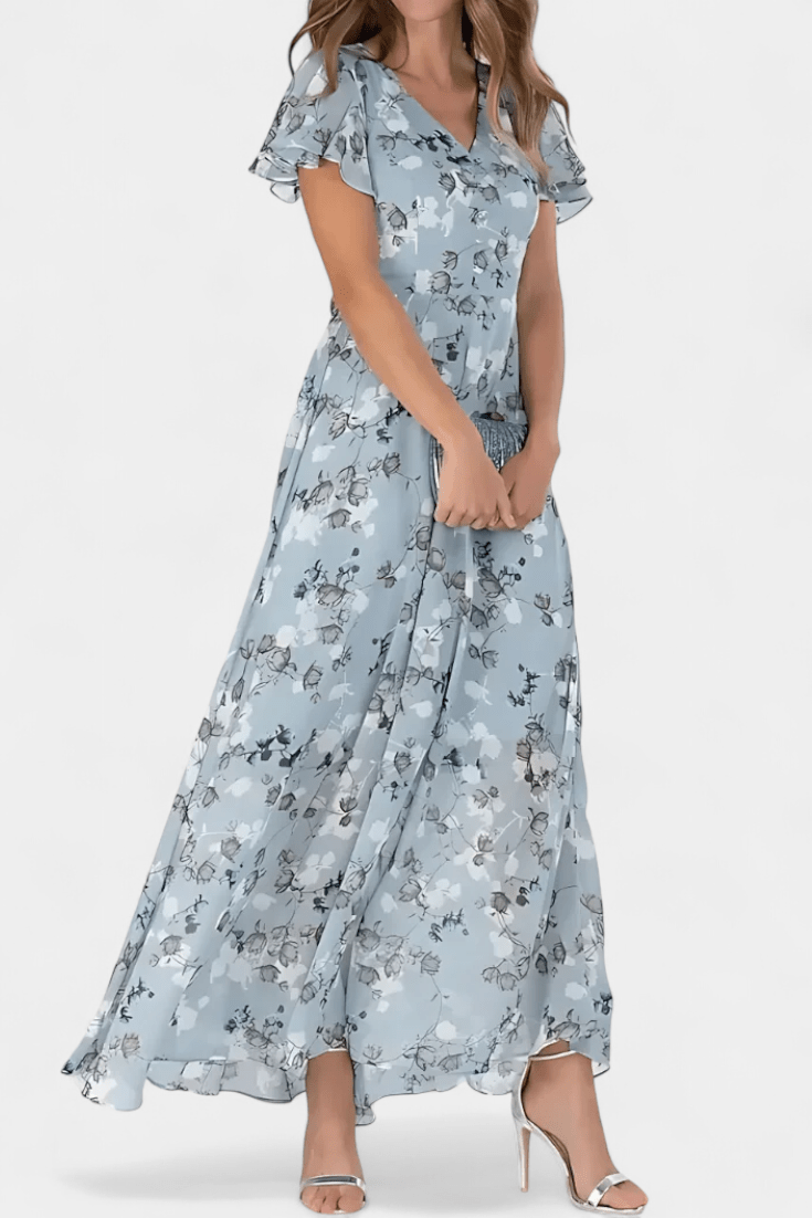 Amara | Floral Flutter Sleeve Maxi Dress