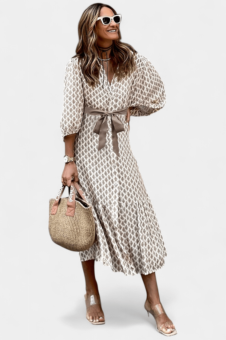 Antonia | Button-Front Tie-Waist Midi Dress