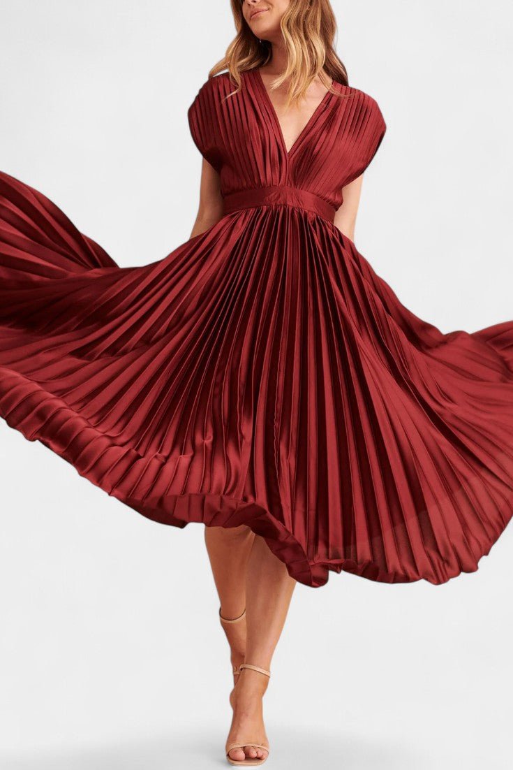 Audrey | Pleated V-Neck Midi Dress