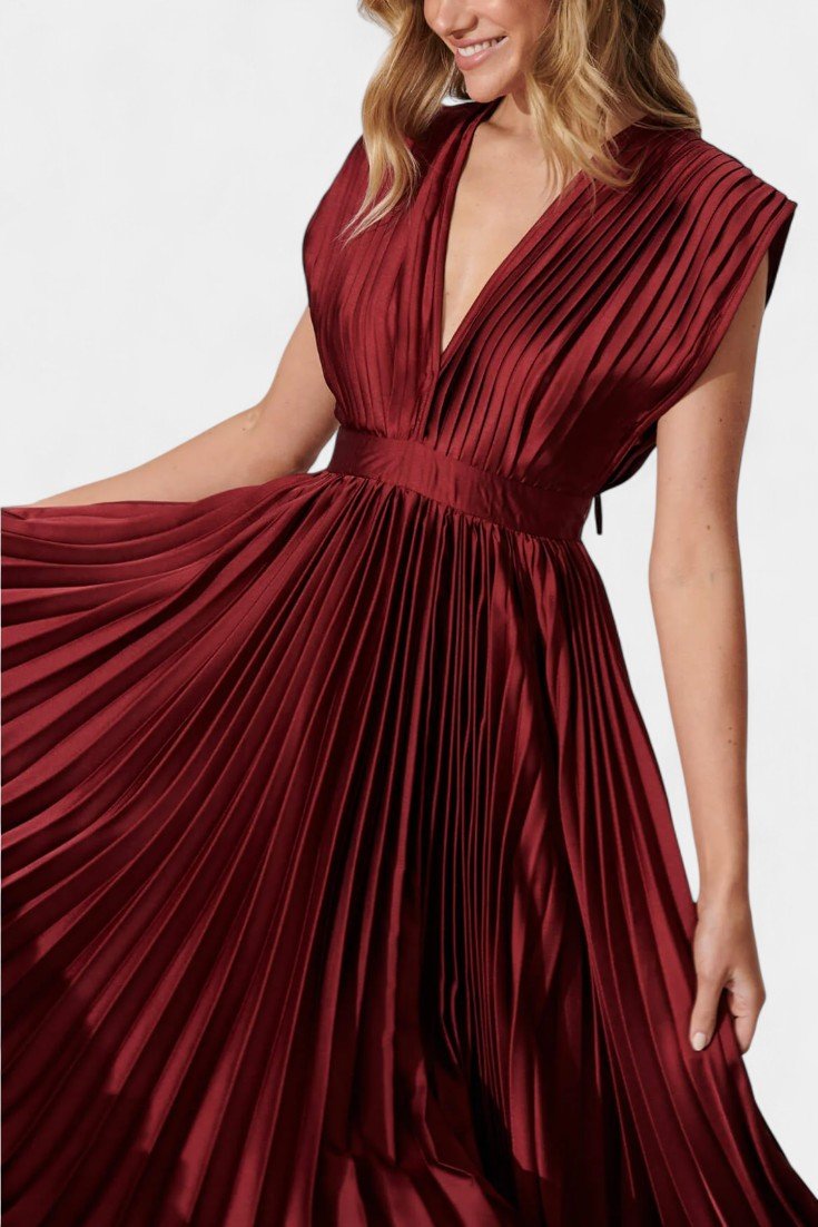Audrey | Pleated V-Neck Midi Dress