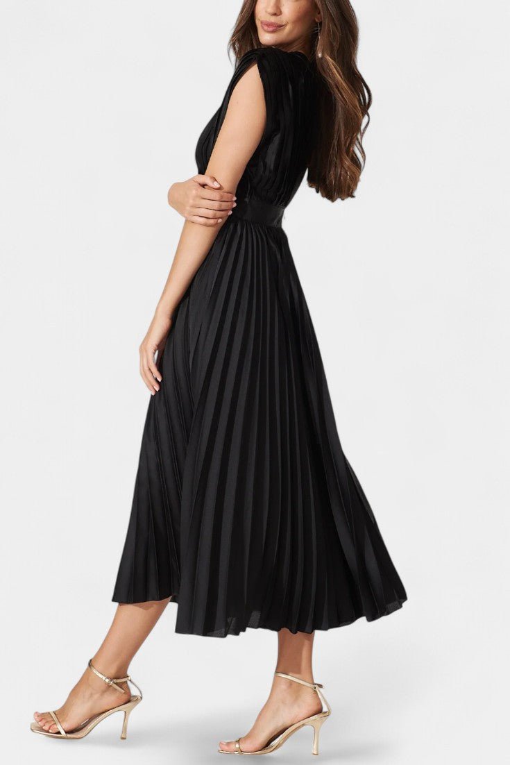 Audrey | Pleated V-Neck Midi Dress