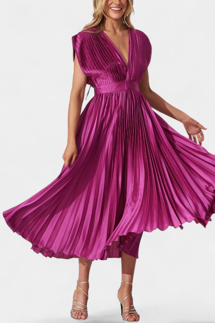Audrey | Pleated V-Neck Midi Dress