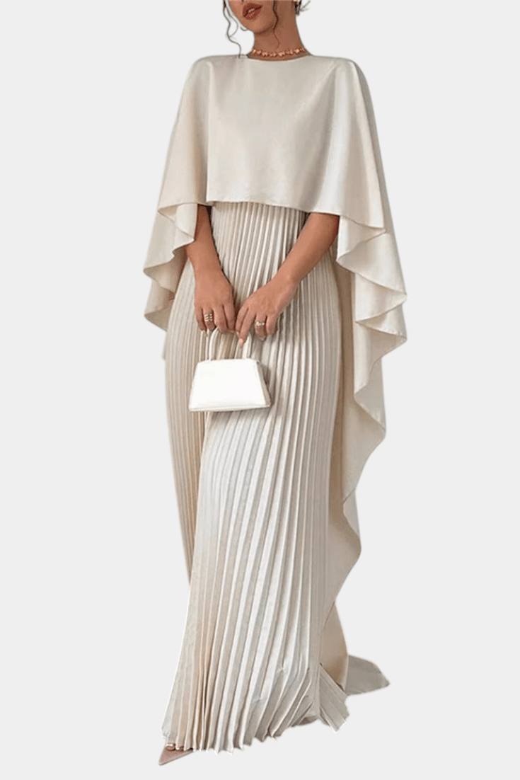 Belen | High-Neck Pleated Flutter-Sleeve Maxi Dress