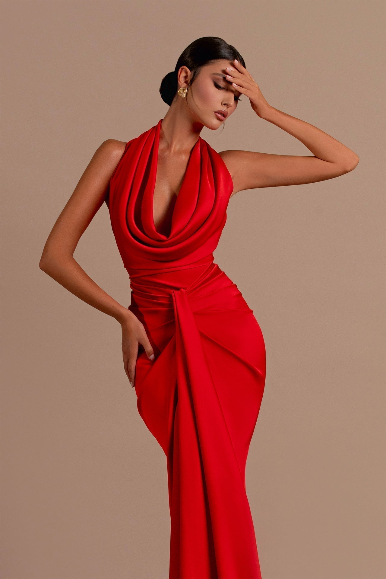 Carmella | Satin Halter Neck Backless Maxi Dress