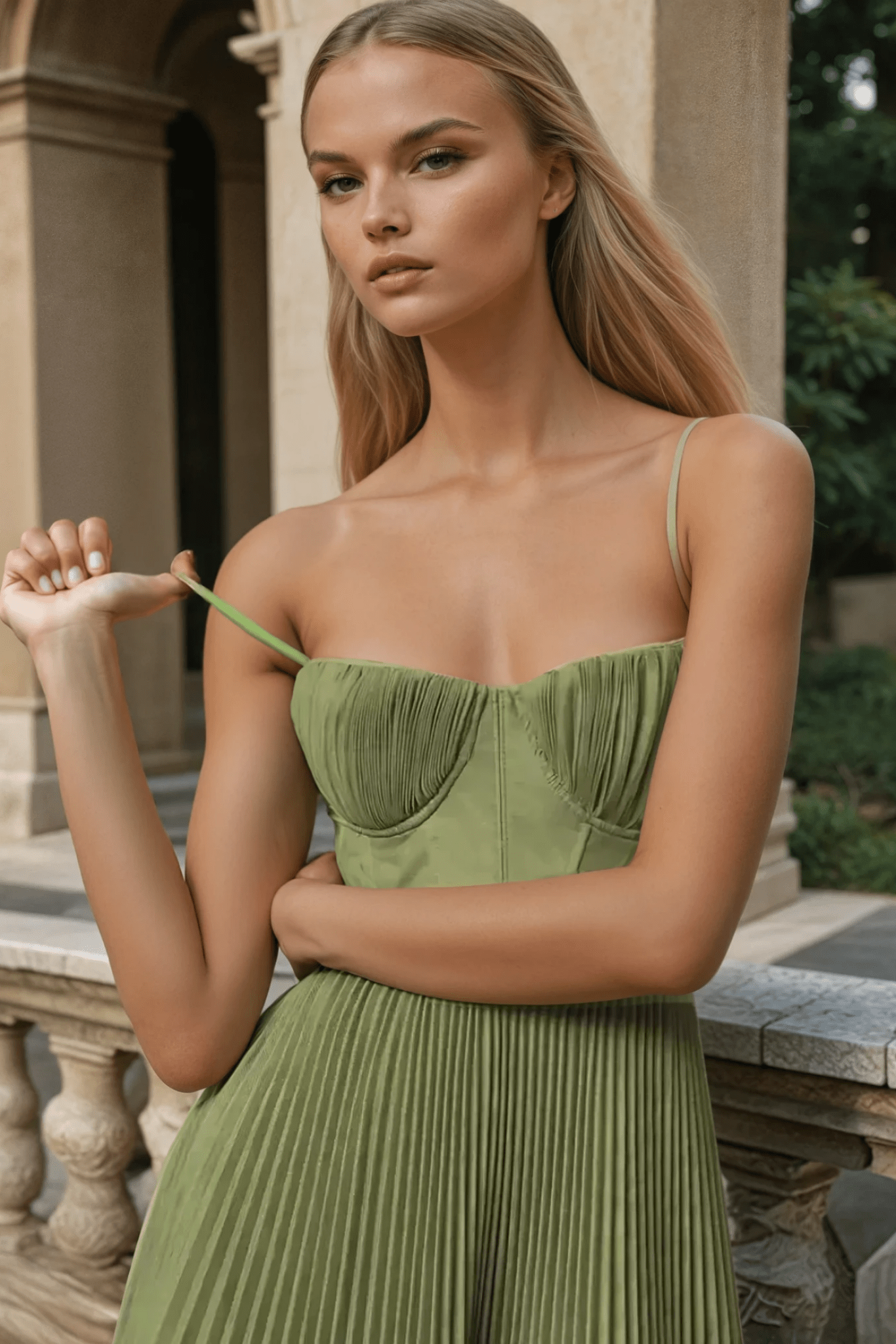 Elodie | Pleated Tulle Corset Midi Dress