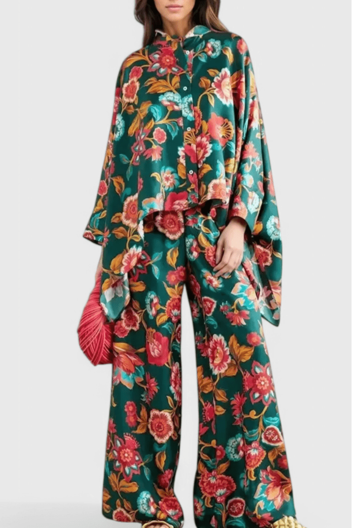 Filipa | Olive Floral Set with Batwing Set