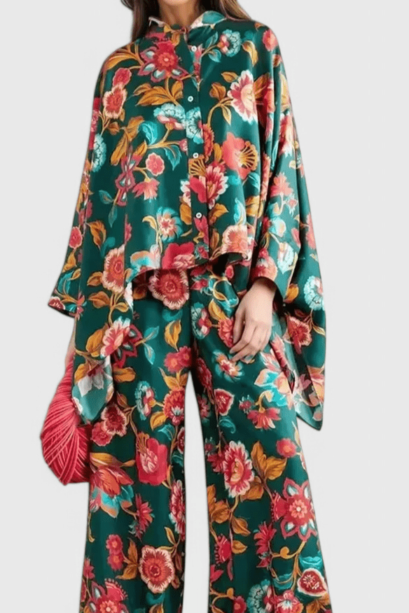 Filipa | Olive Floral Set with Batwing Set