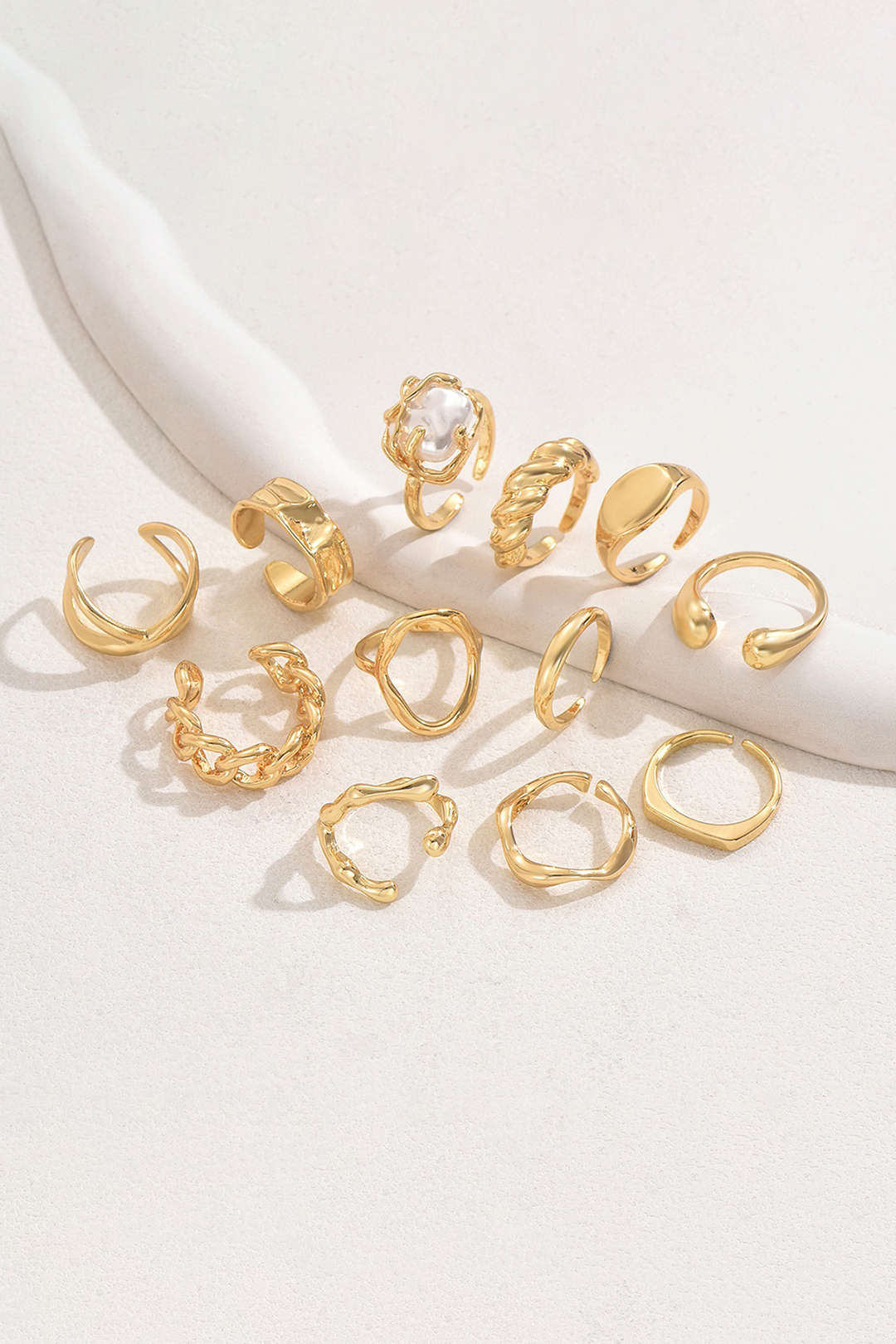 Metallic Geometric Open Ring Set