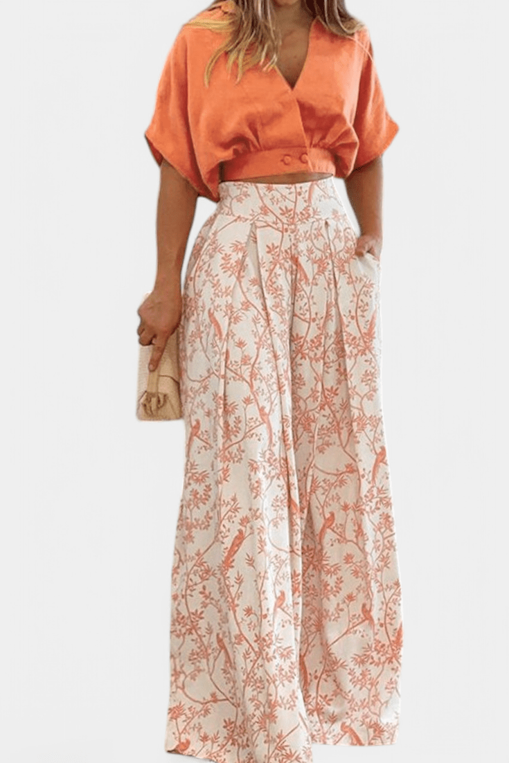 Olivia | V-Neck Top & Wide-Leg Trousers Set