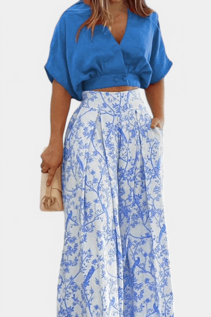 Olivia | V-Neck Top & Wide-Leg Trousers Set