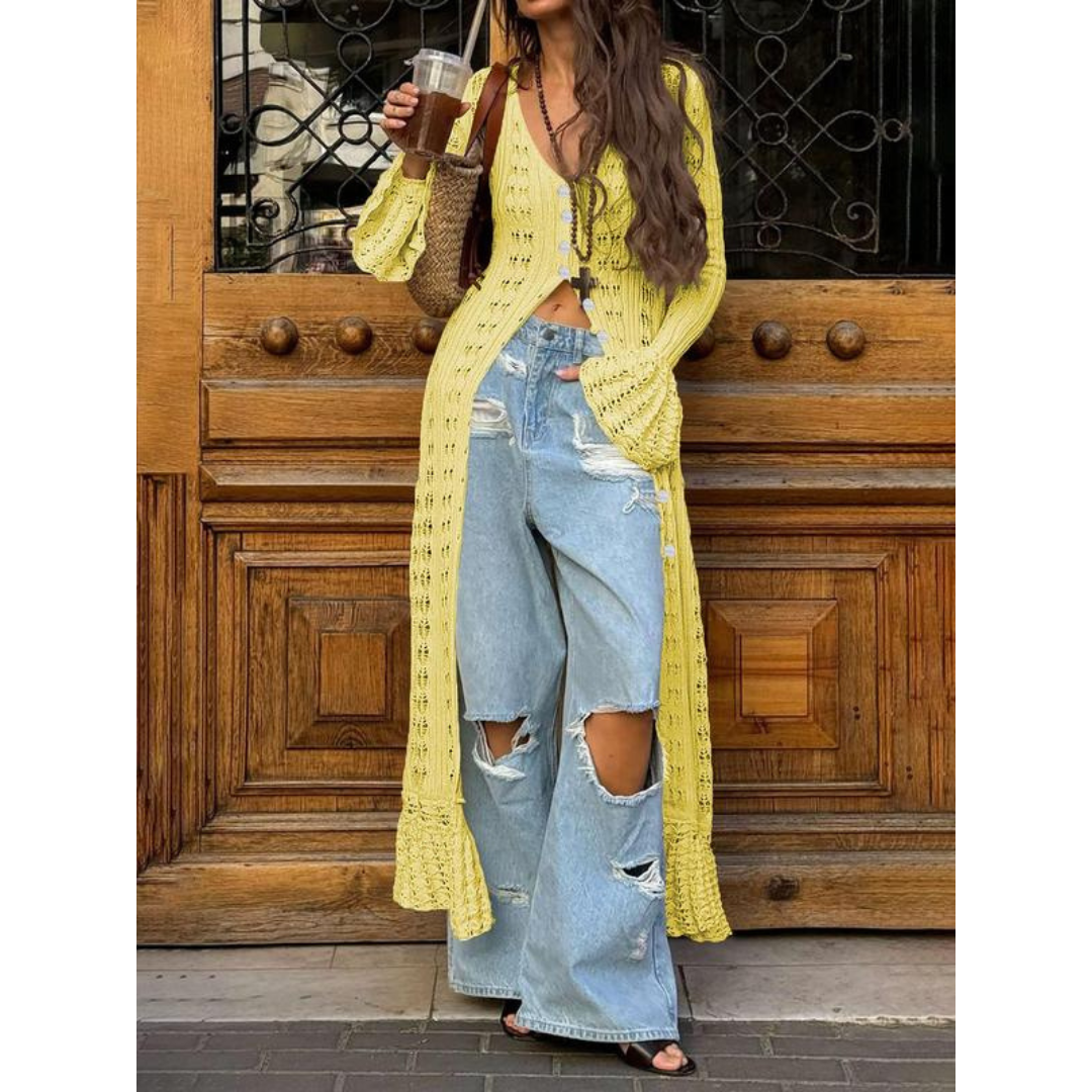 ADOWBI™ - Chic Flounce Sleeve Fitted Button Cardigan