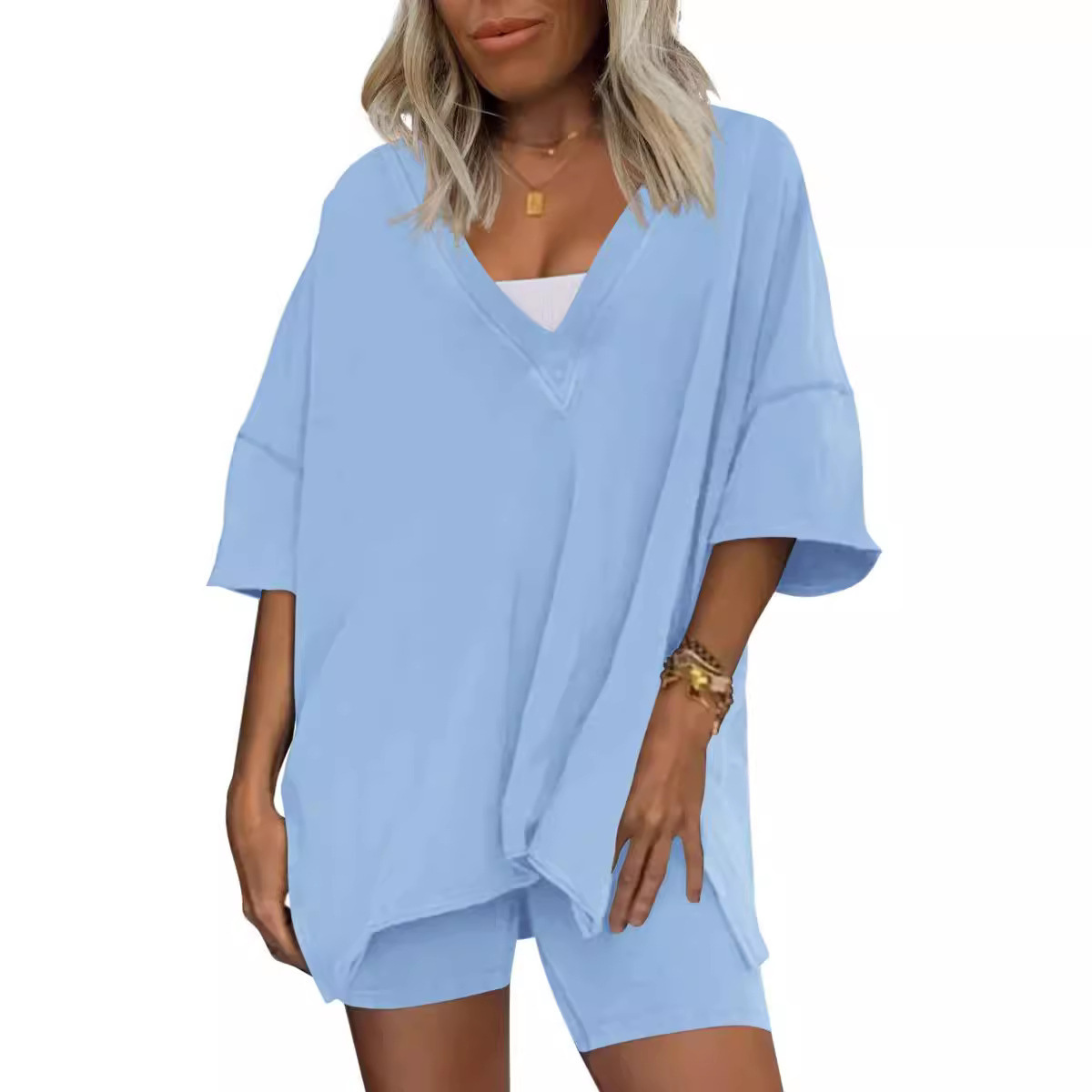 RAMLYN™ – Casual Oversized V-Neck and Short Set