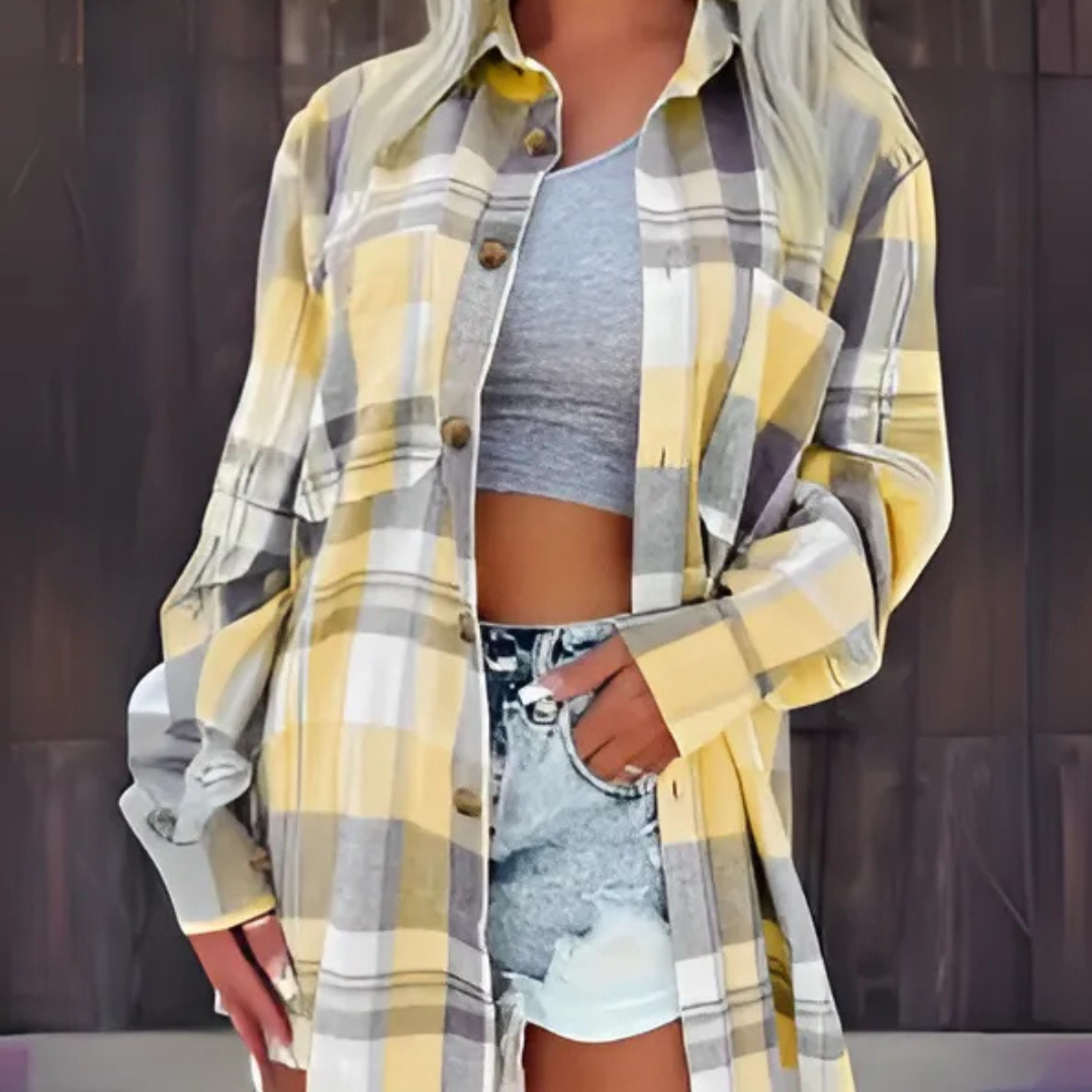 BASO™ - Casual Plaid Button Down Collared Long Sleeve Top