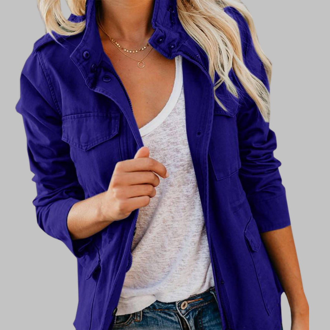 RHODA™ - Vintage Zip Up Button Military Jacket