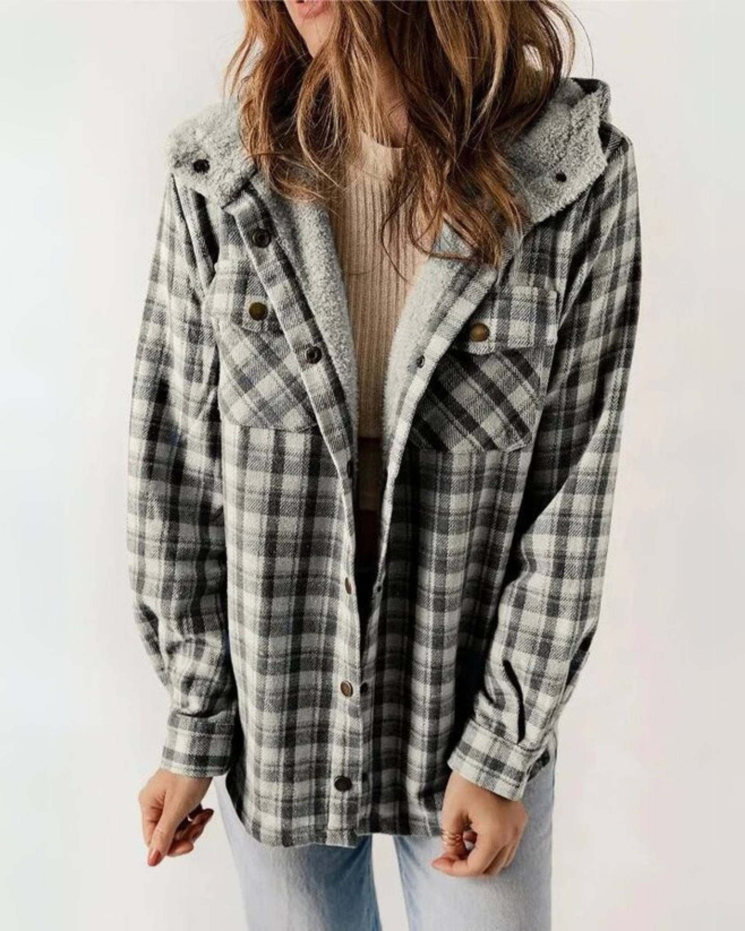 HILARY - Checkered Jacket with Sherpa Lining