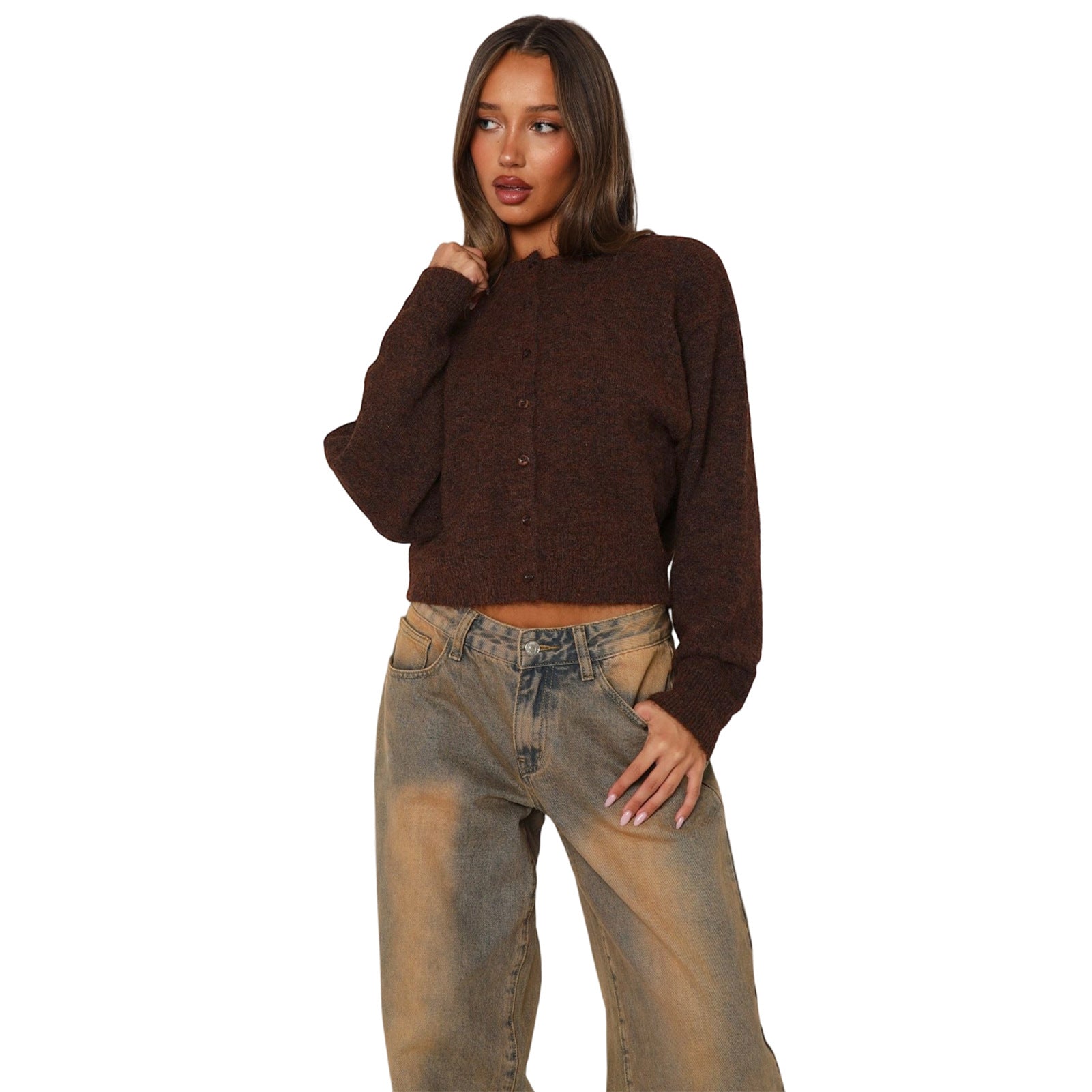 SHASA™ - Casual Cropped Long Sleeve Cardigan