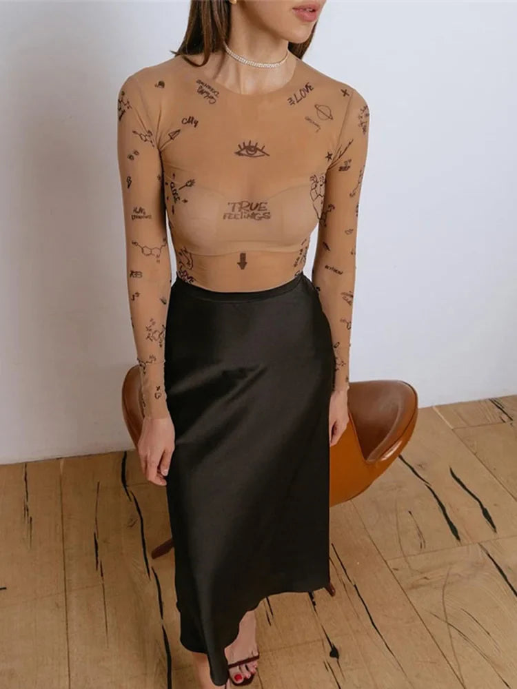 JANELLA™ – Modern Print Mesh Bodysuit