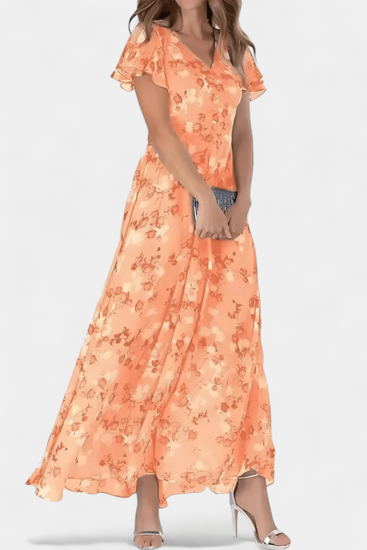 Amara | Floral Flutter Sleeve Maxi Dress