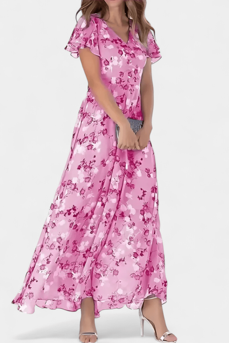 Amara | Floral Flutter Sleeve Maxi Dress