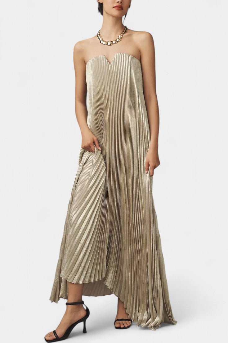 Andreia | Pleated A-Line Strapless Maxi Dress