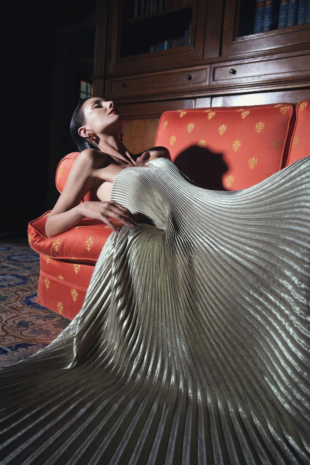 Andreia Pleated A-Line Strapless Maxi Dress