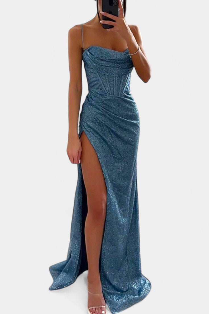 Armoni | Spaghetti Strap Corset Slit Gown