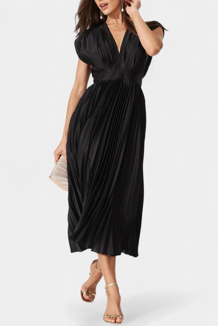 Audrey | Pleated V-Neck Midi Dress