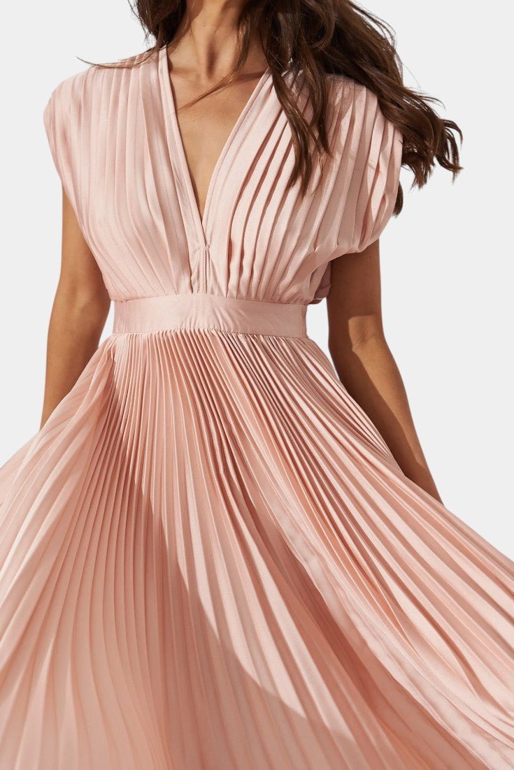 Audrey | Pleated V-Neck Midi Dress