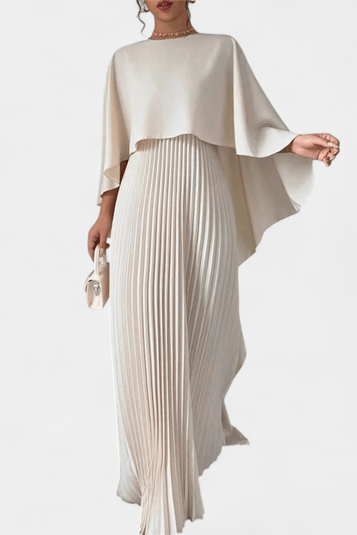 Belen | High-Neck Pleated Flutter-Sleeve Maxi Dress