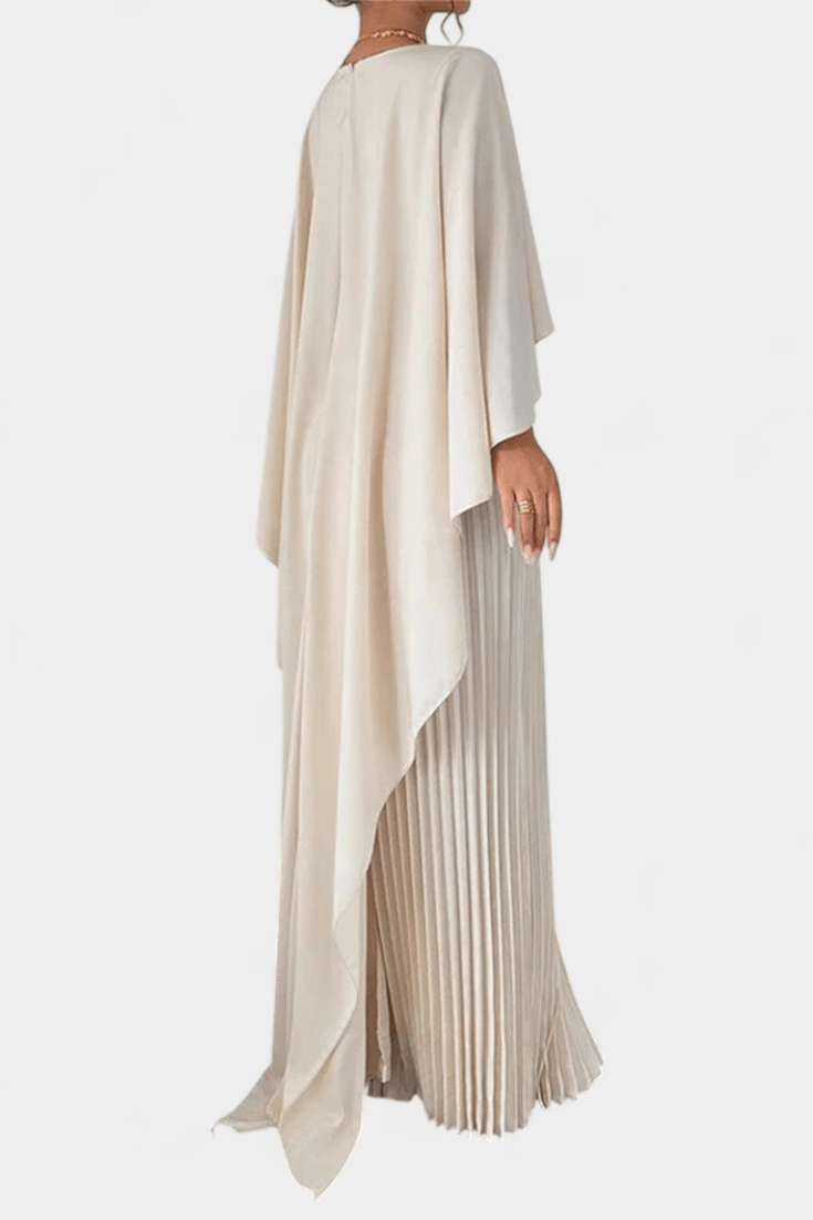Belen | High-Neck Pleated Flutter-Sleeve Maxi Dress