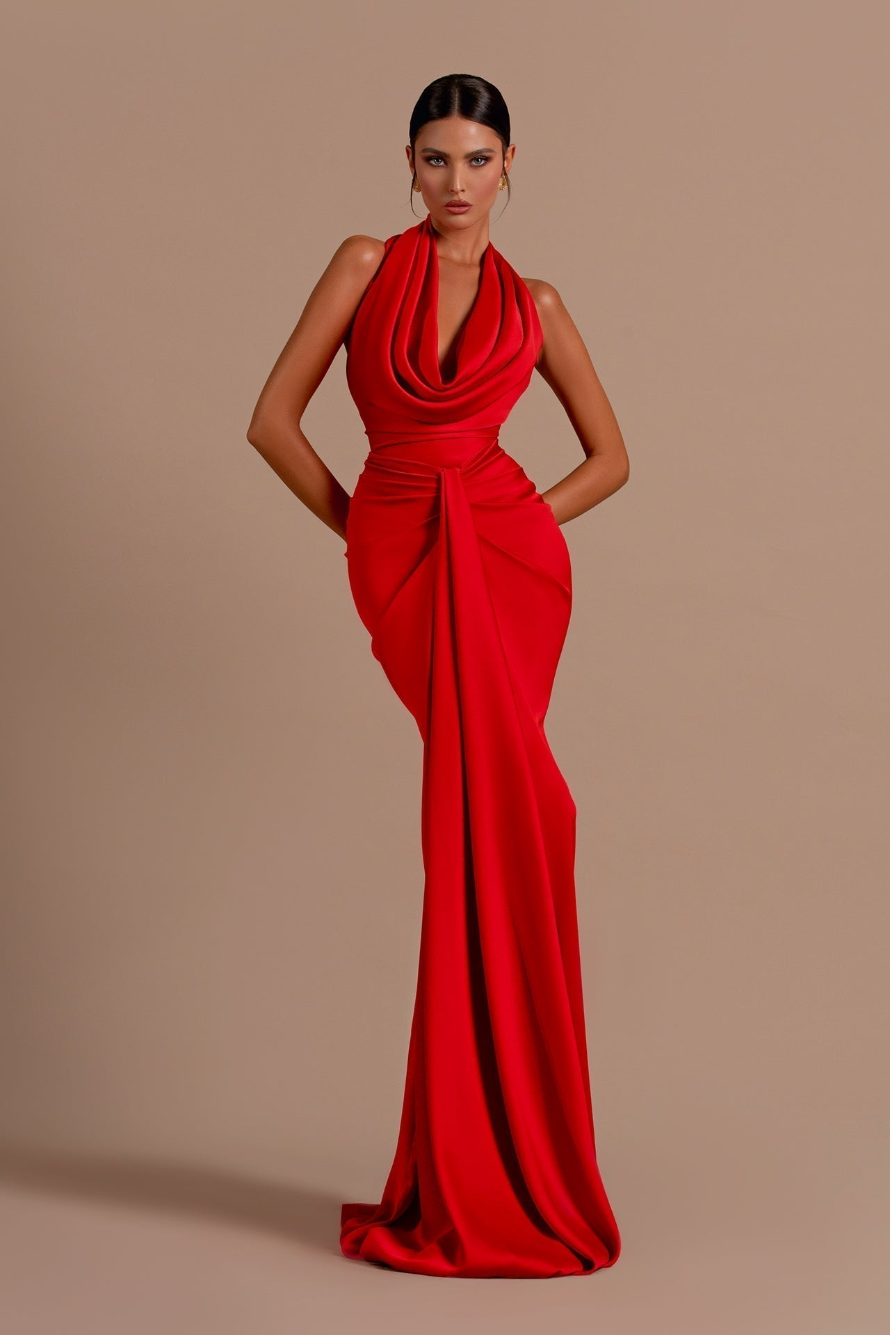 Carmella | Satin Halter Neck Backless Maxi Dress
