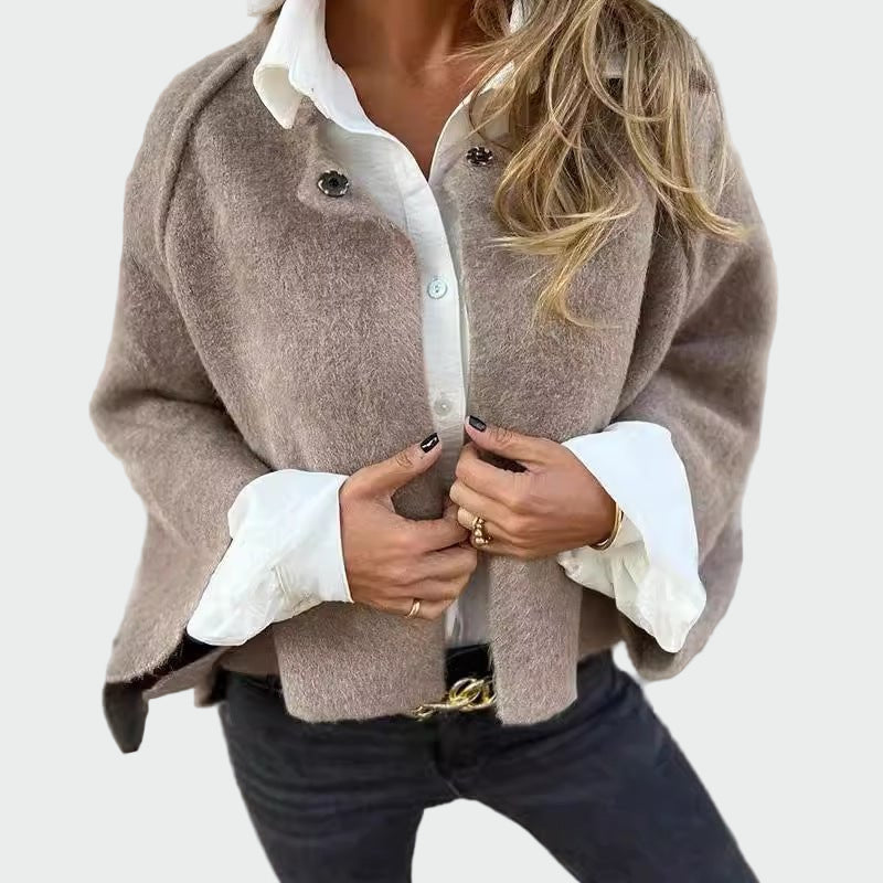 Elegant Short Wool Cardigan with Bell Sleeves