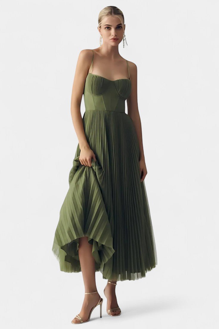 Elodie | Pleated Tulle Corset Midi Dress