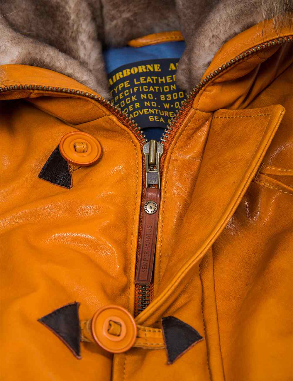 Orion™ | Orange Leather Parka for Men